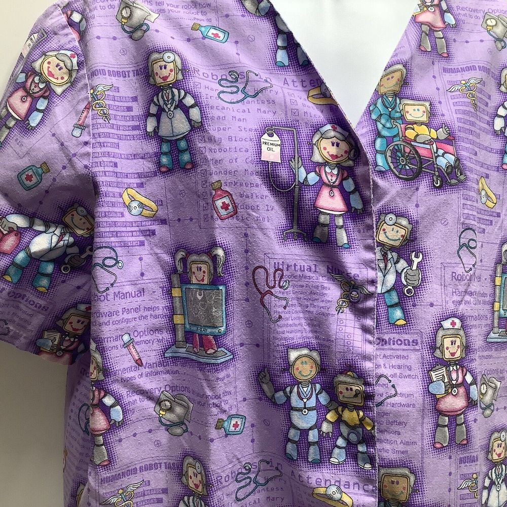 Womans Simply Basic Scrub Robots Short Sleeve Sna… - image 3